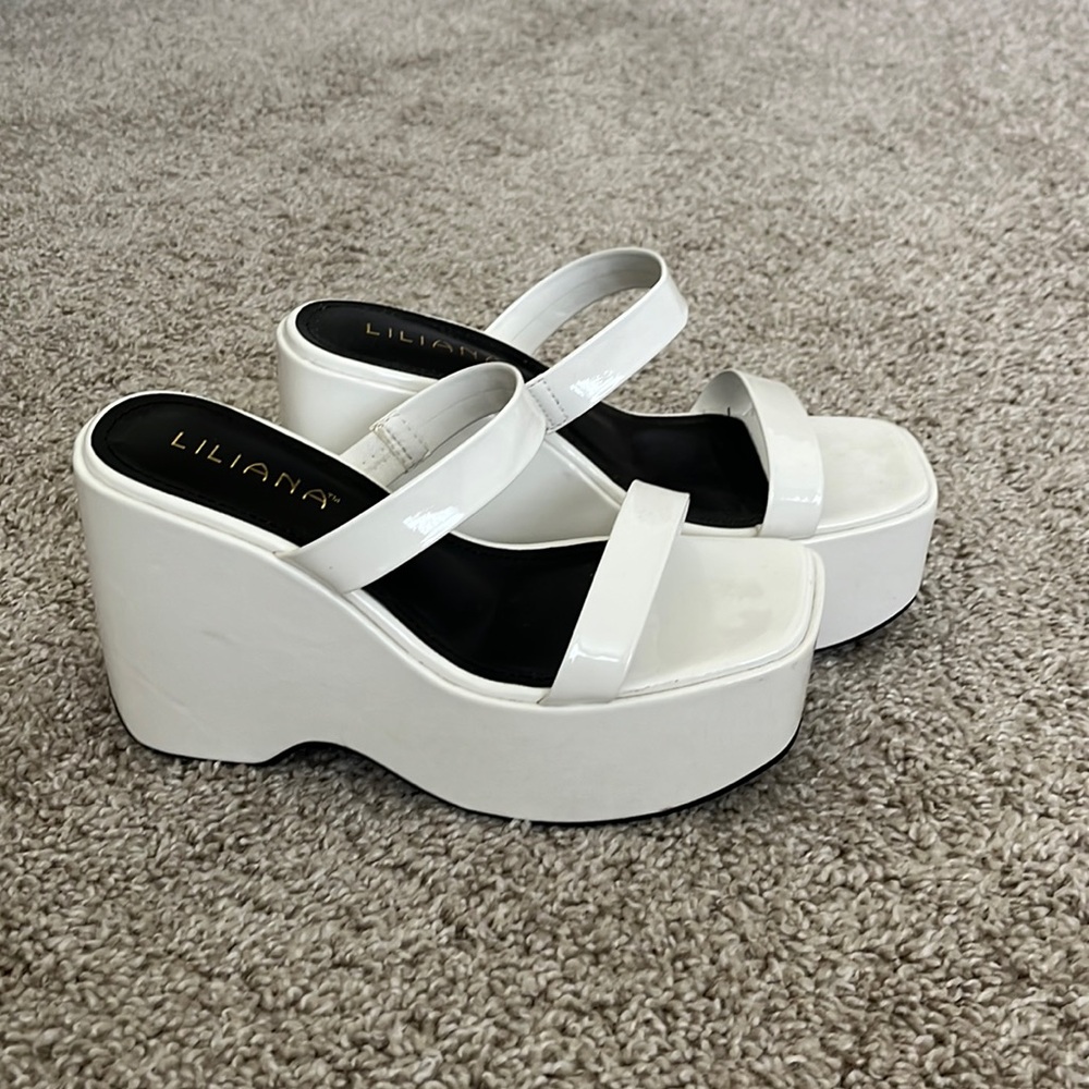 White platform heels